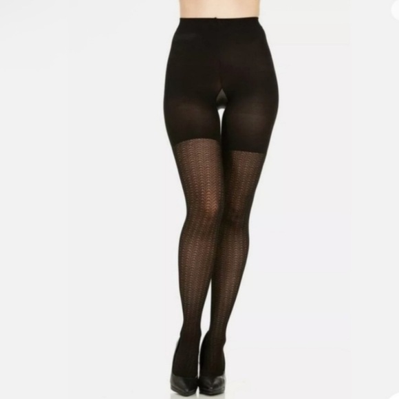 NWT Spanx Love Your Assets Black Shaping Tights in Textured Wishbone, Size 3 (L) - Picture 1 of 6